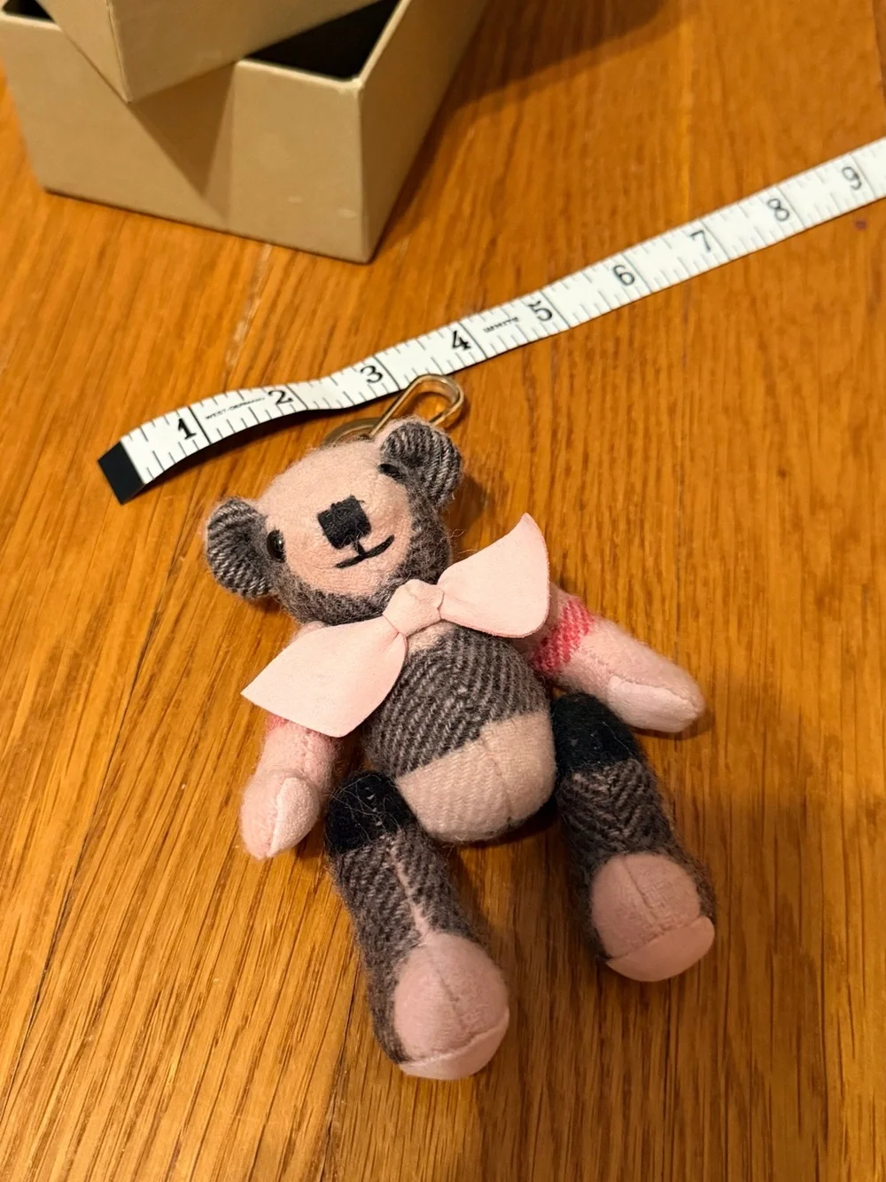 Authentic Burberry Pink & Gray Traditional Plaid Teddy Bear Bag Charm & Keyring